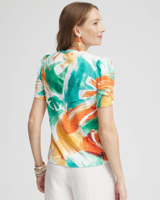 Watercolor Gathered Elbow Sleeve Tee - image 3